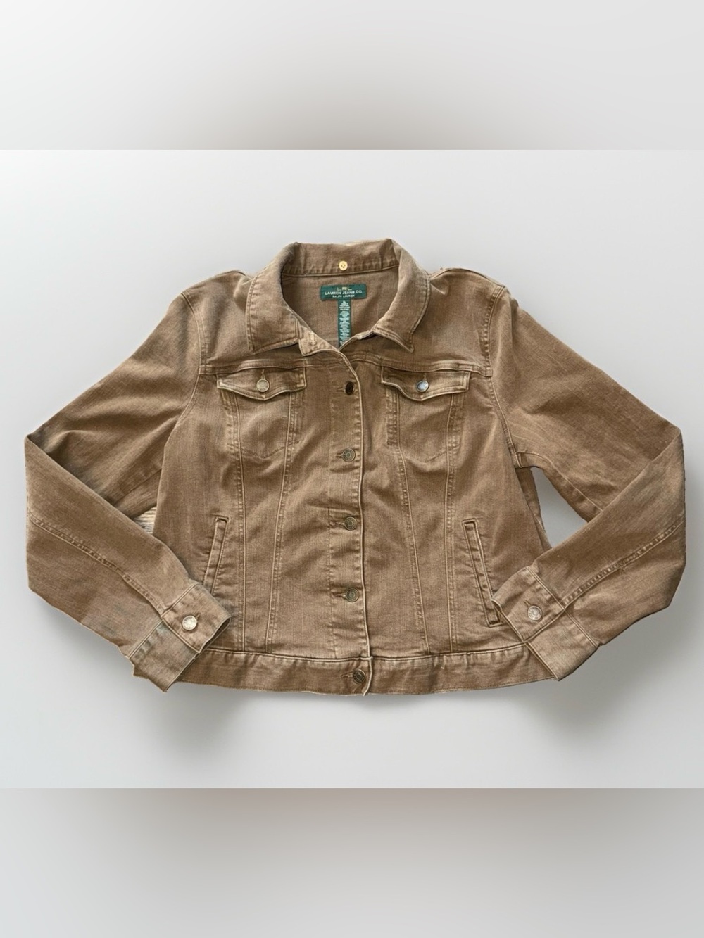 Lauren Ralph Lauren Jeans Co. XL Brown Denim Jacket Stretch Trucker Utility